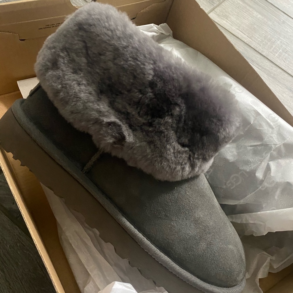 UGG Classic Mini Fluff Genuine Shearling Bootie - gray